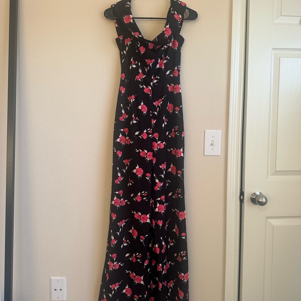 Floral Black and Pink off the shoulder jumpsuit. original nasty gal